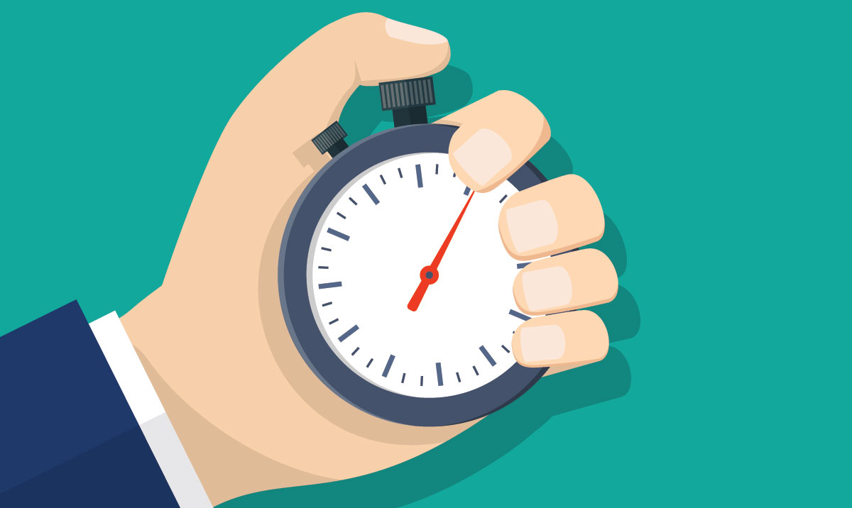 Vector image of a hand holding a stopwatch.