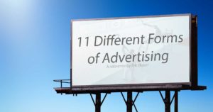 A billboard reading "11 different forms of advertising"