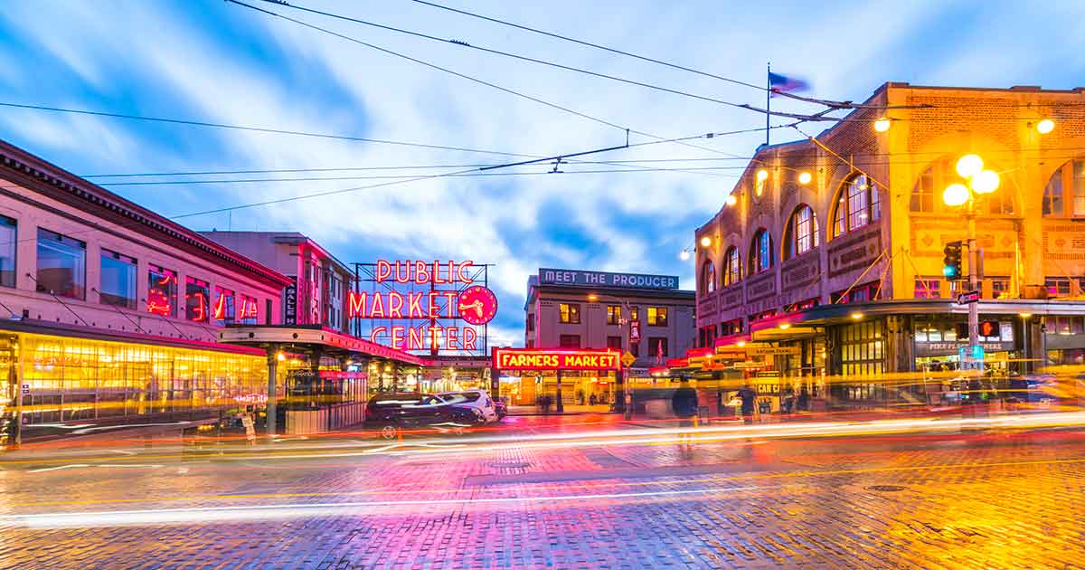 Street view of the Pike Place Market in Seattle