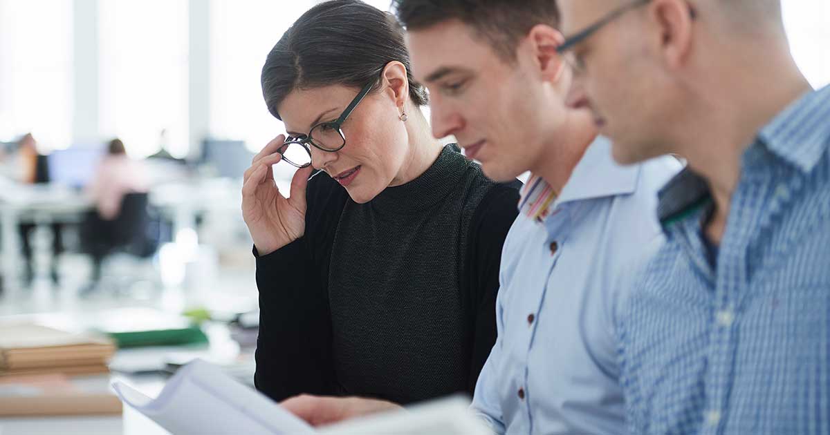 Business team analyzing A/B test results together