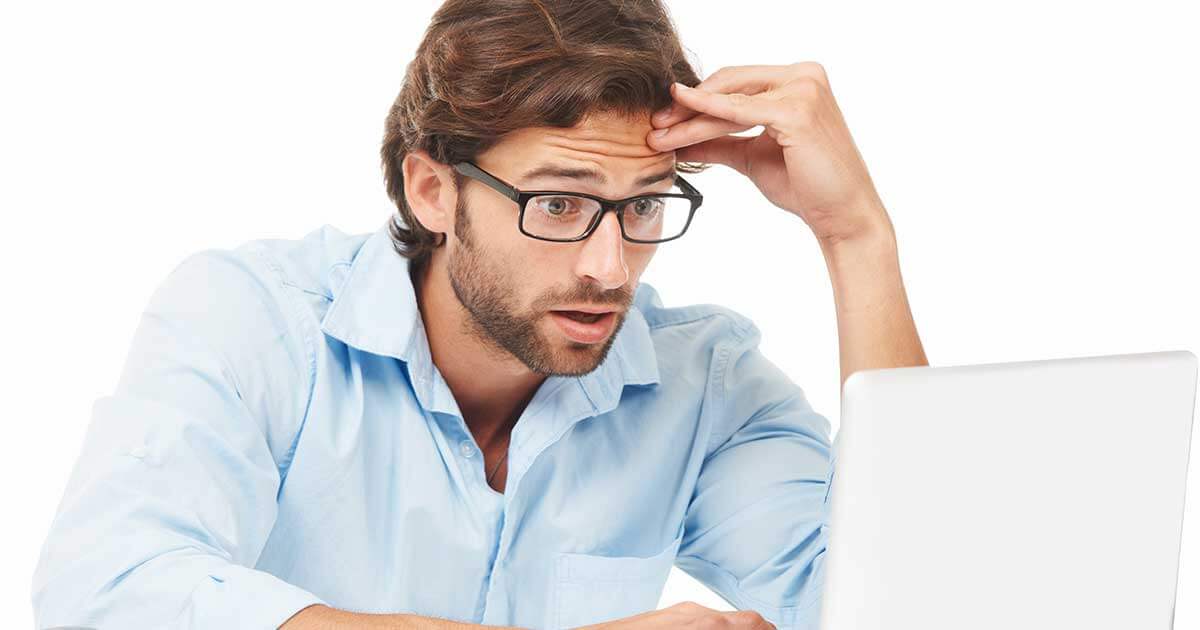 Confused person looking at cluttered webpage with too many competing elements.