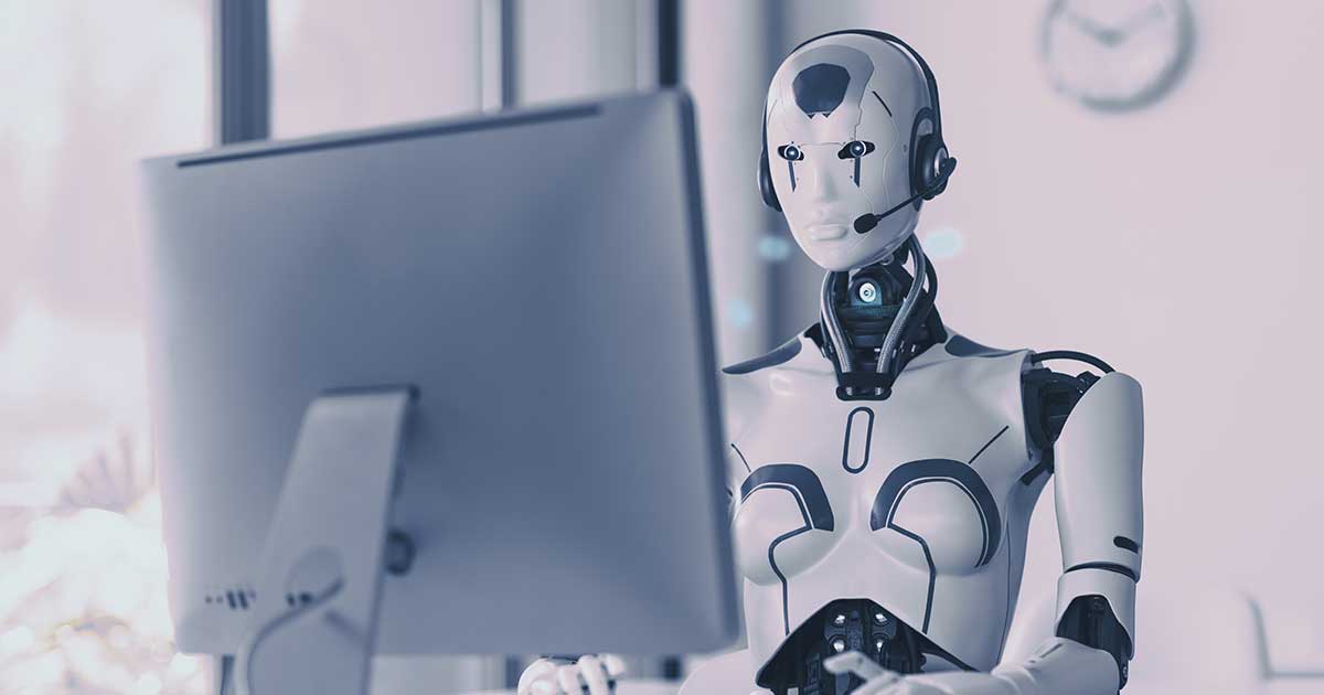 AI robot working in office.