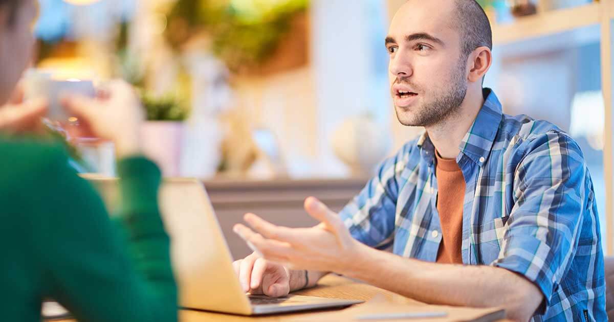 Businessman communicating about AI