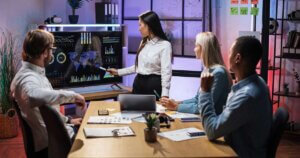 Business partners gathering at office room for brainstorming.