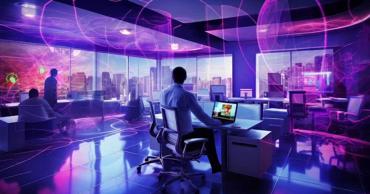Futuristic business scene with ultra modern ambiance.