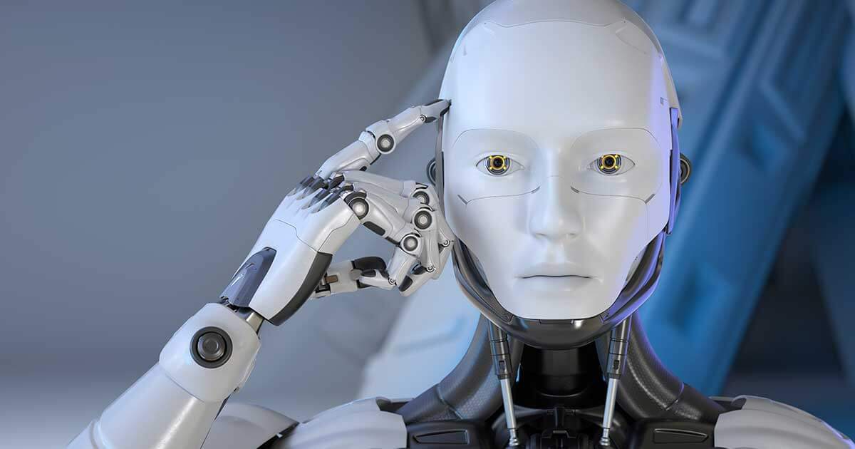 Robot putting finger to its head.