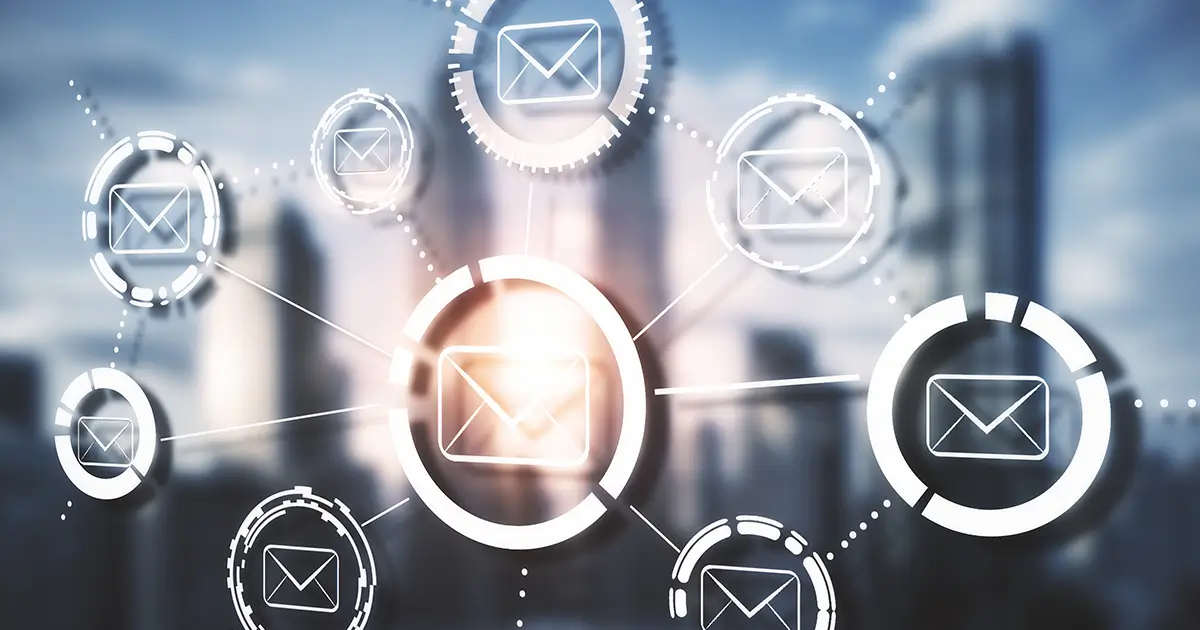 Email map hologram on a blue background.