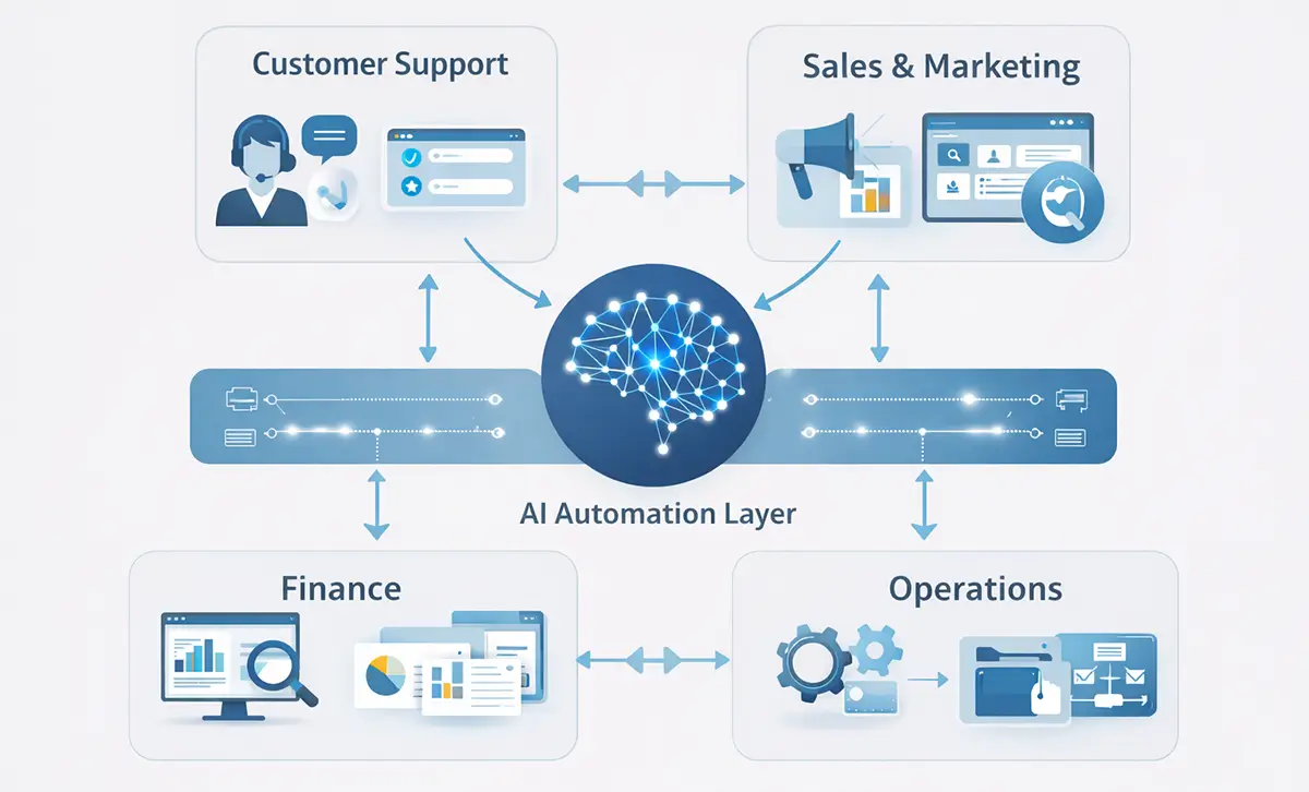 Business leaders overseeing automated AI systems running enterprise operations.