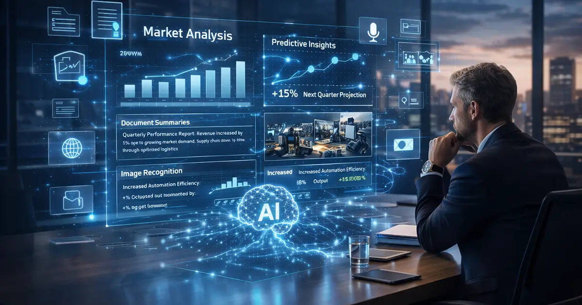 Business leader reviewing insights generated by multimodal ai analysis