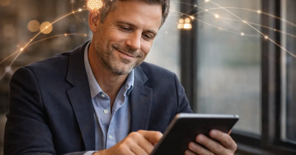 Professional reflecting on information showing the internal psychology behind why people choose to share ideas with others