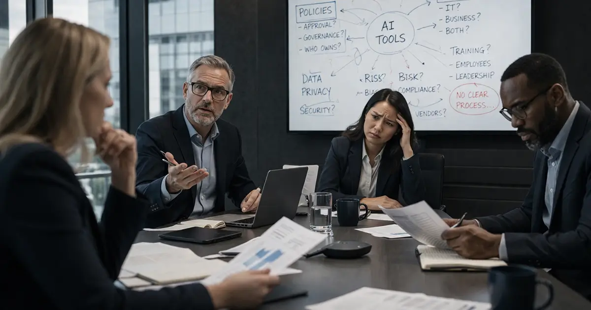 Leadership team discussing AI without clear ownership or direction