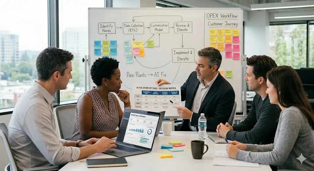 Business leader reviewing practical high-impact AI use cases for operations